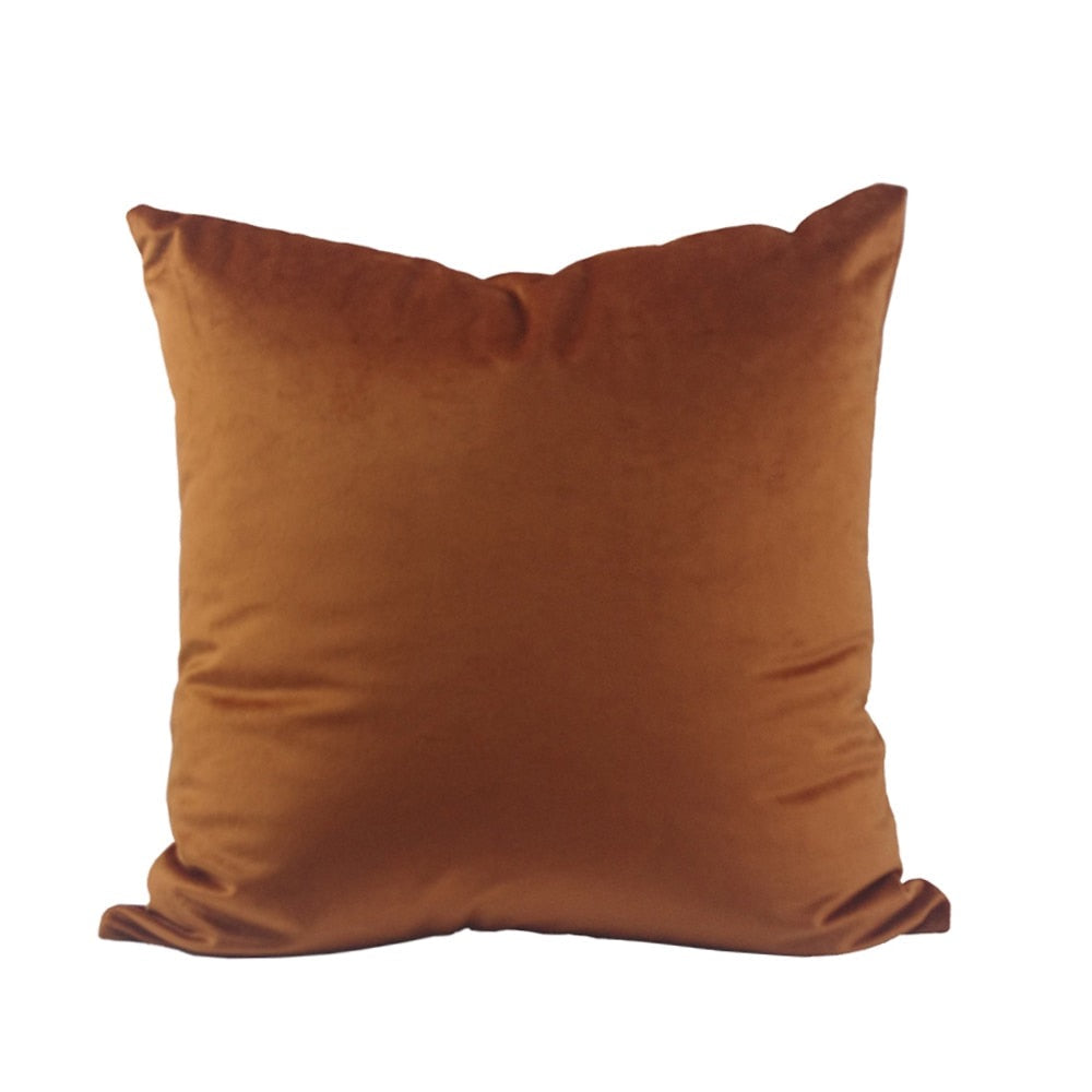 elegant anti wrinkle velvet pillow covers in brown cognac caramel