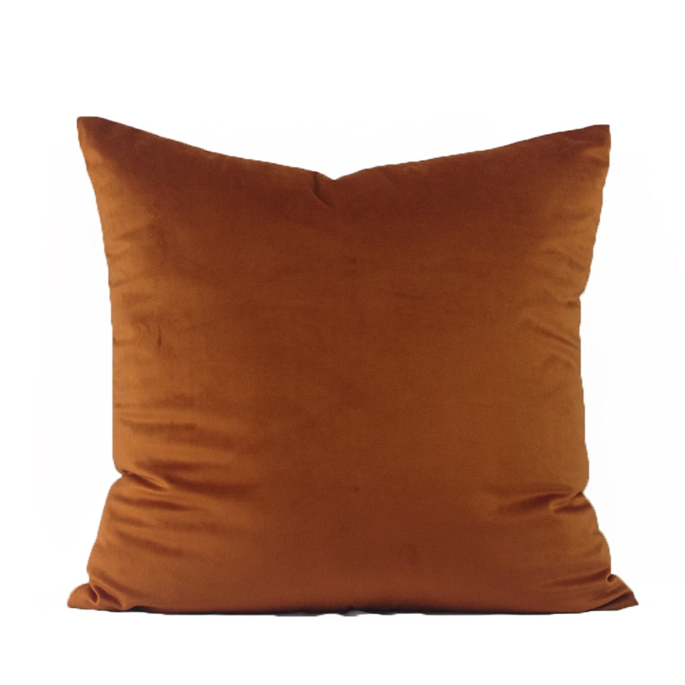 elegant anti wrinkle velvet pillow covers in brown cognac caramel