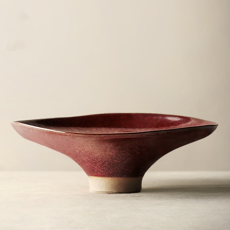 modern ceramic fruit bowl for living area in copper red