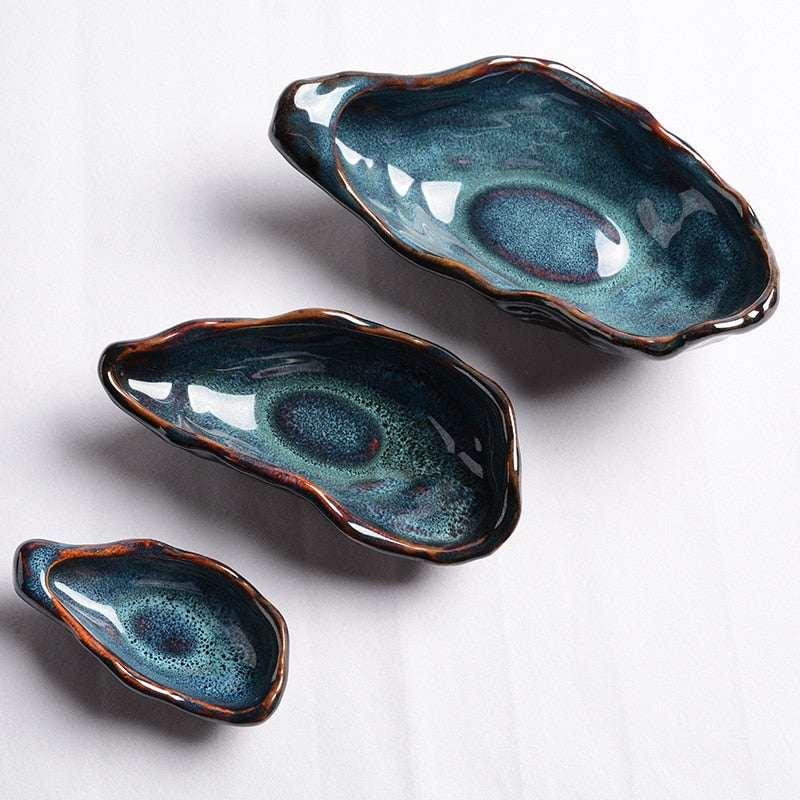 ceramic blue green oyster serving bowl