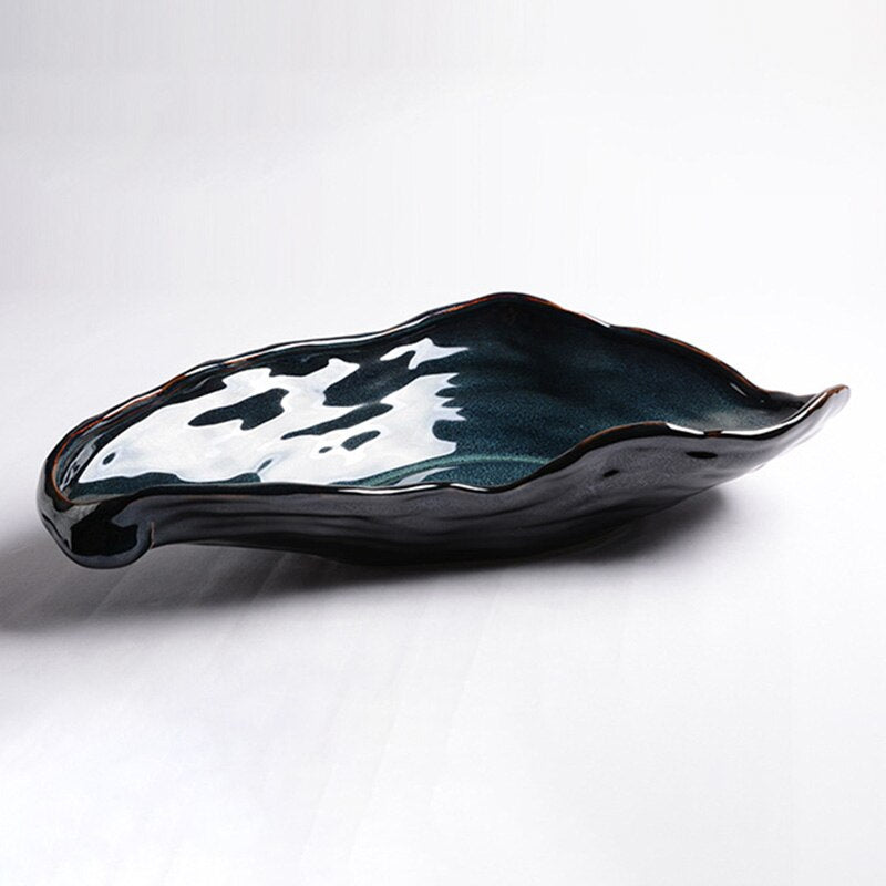 ceramic blue green oyster serving bowl