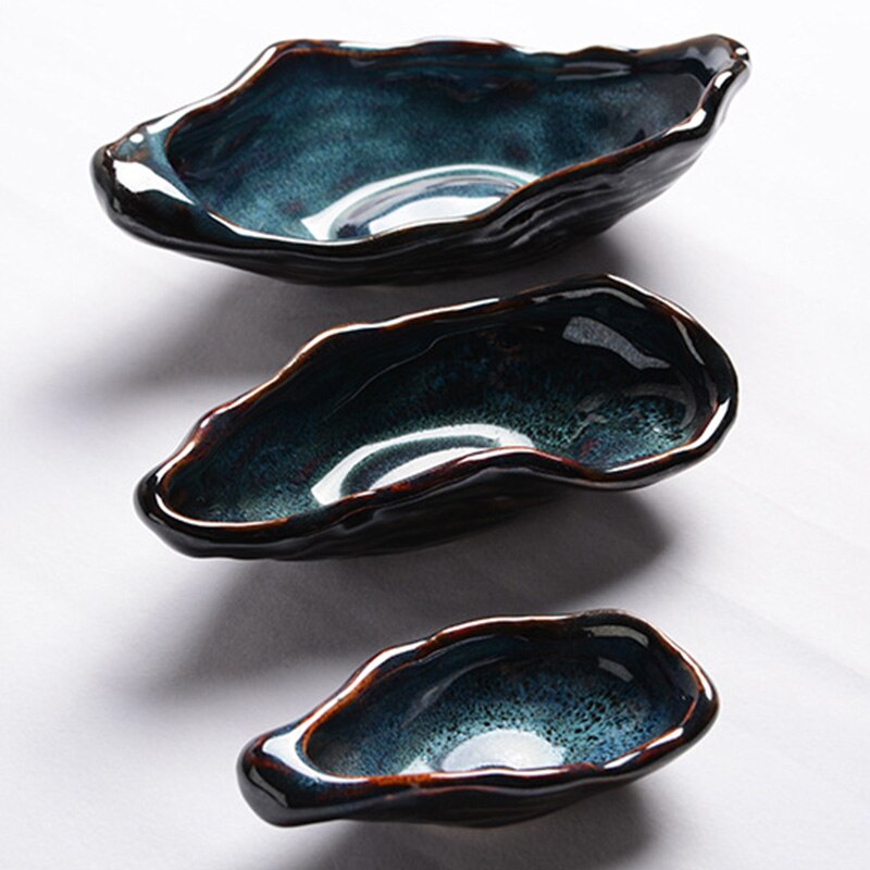 ceramic blue green oyster serving bowl